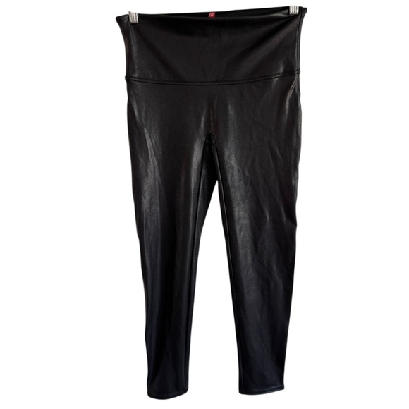 Spanx Faux Leather Stripe Black Metallic Leggings, Size L - Picture 6 of 12